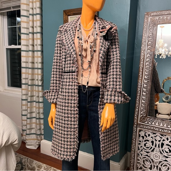 ANTHRO / TRUE MEANING Plaid Fringed Tweed Coat - Picture 3 of 16